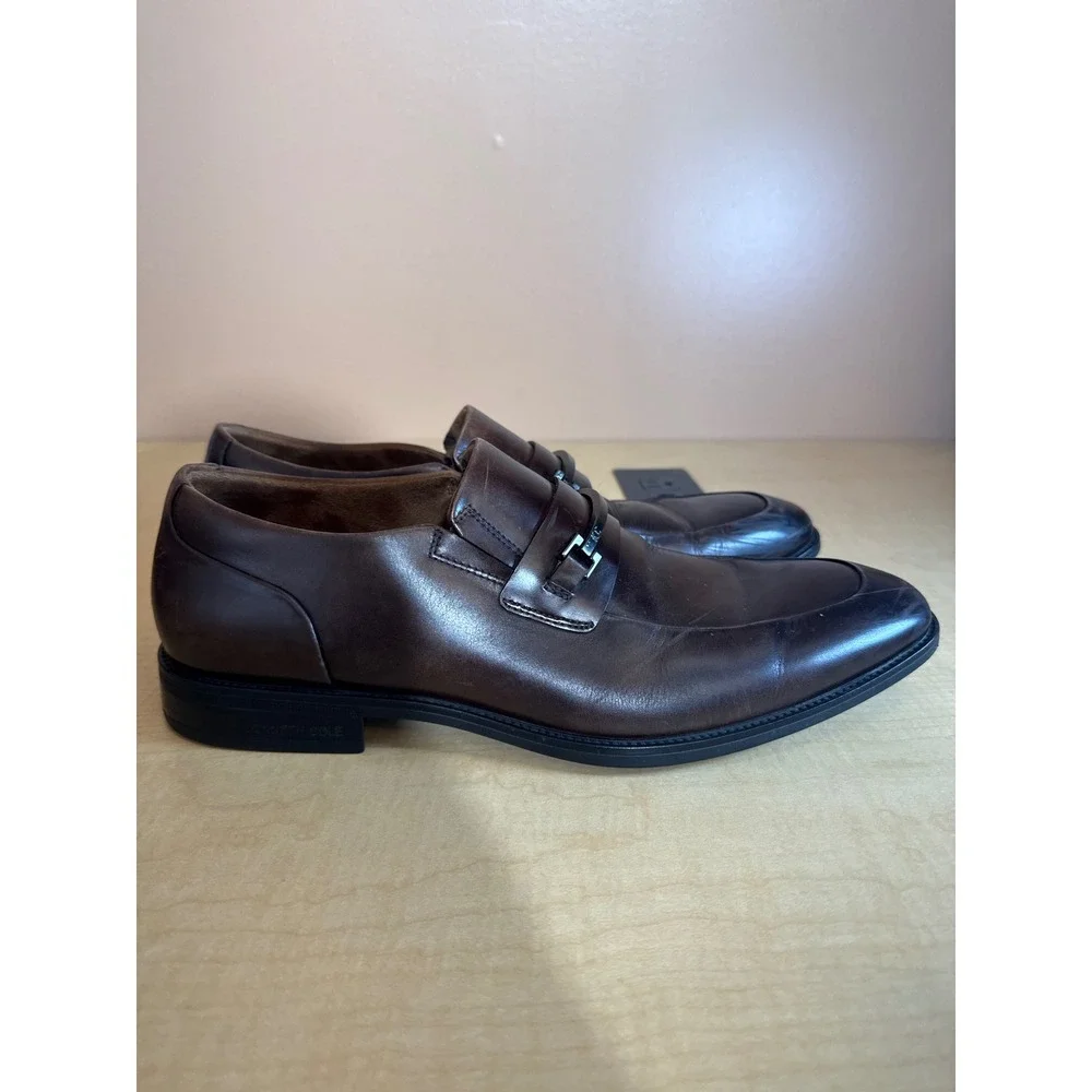 Kenneth Cole New York Mens Silver Technology Brown Leather Bit Loafers Size 10M